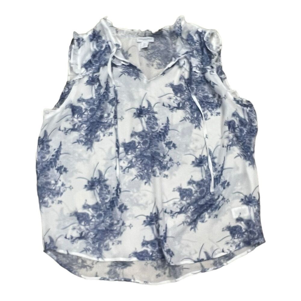 Carolina Belle White Blue Chiffon Ruffle Blouse L